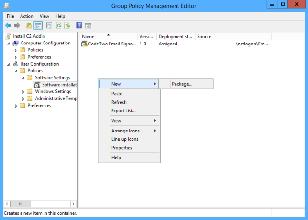 Deploying a new software installation package.
