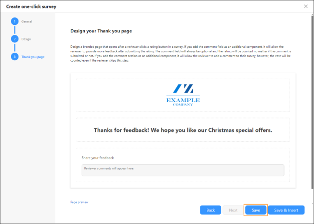 Saving a one-click survey configuration.
