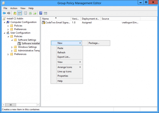 Deploying a new software installation package