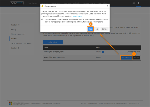 Changing the ownership of an Admin Panel account.