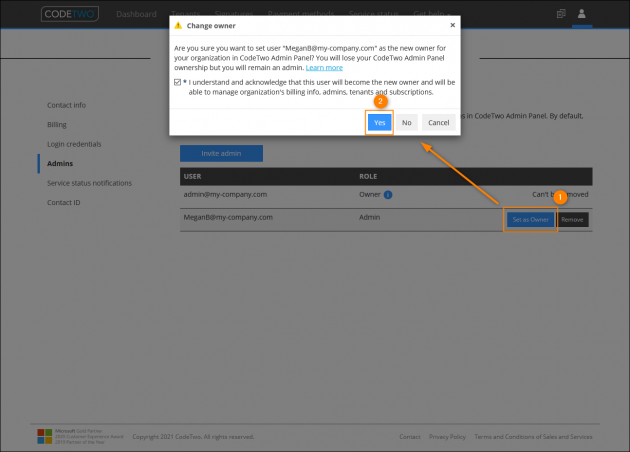 Changing the ownership of an Admin Panel account.