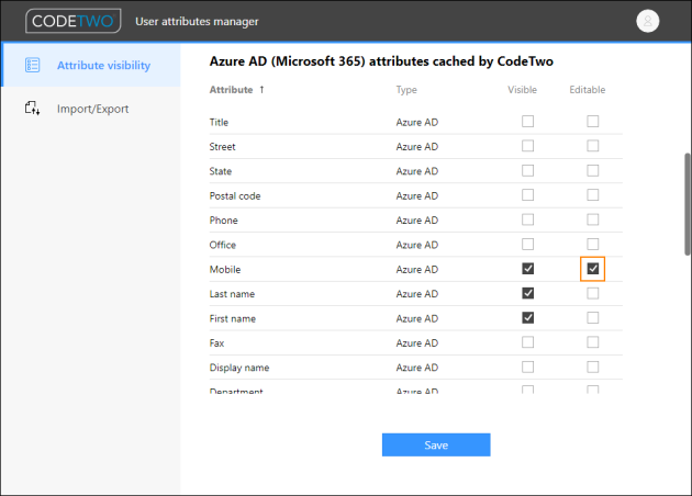 Checkbox that makes the Mobile attribute editable