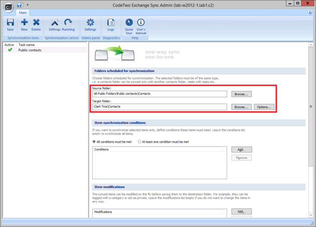 ES - Folders scheduled for Synchronization.