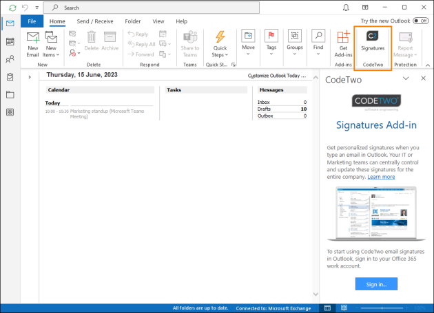 CodeTwo Signatures Add-in for Outlook (COM Add-in).