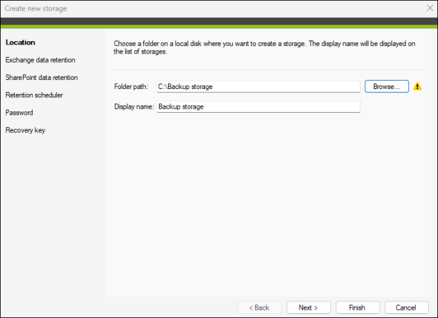 Creating a new backup storage.