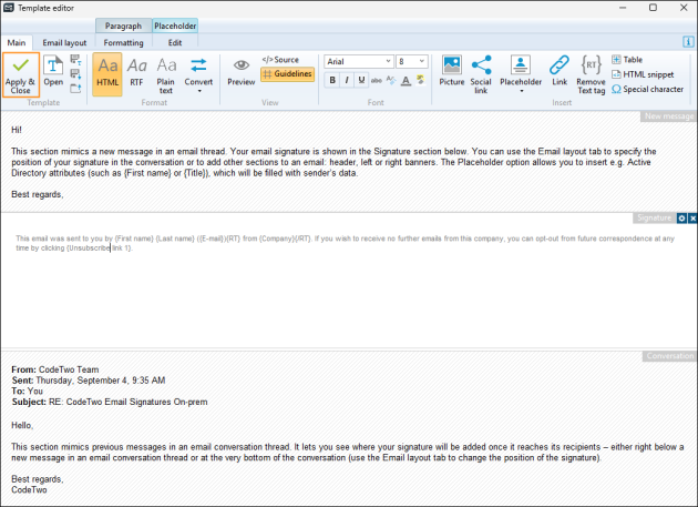 Saving the disclaimer with the unsubscribe link.