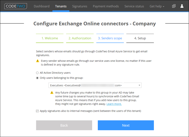 The connectors configuration wizard in CodeTwo Admin Panel.