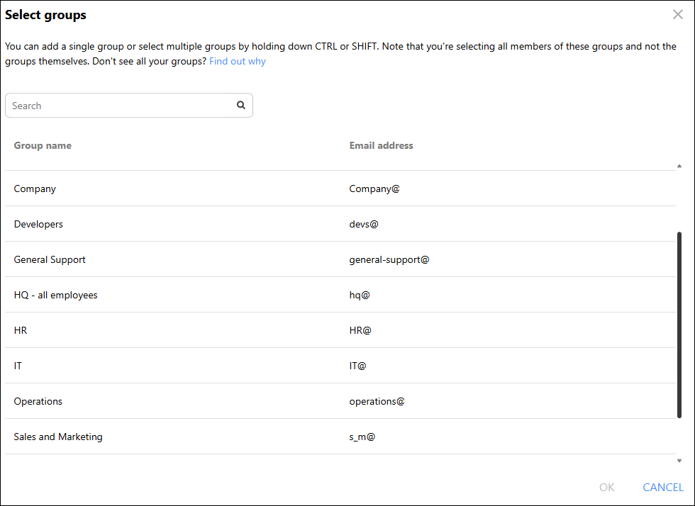 Specifying the scope of senders.