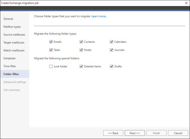 Folders that are excluded from migration by default while configuring the migration job.