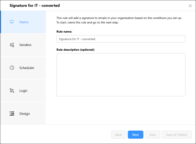 The pane where you can edit settings for the converted rule.