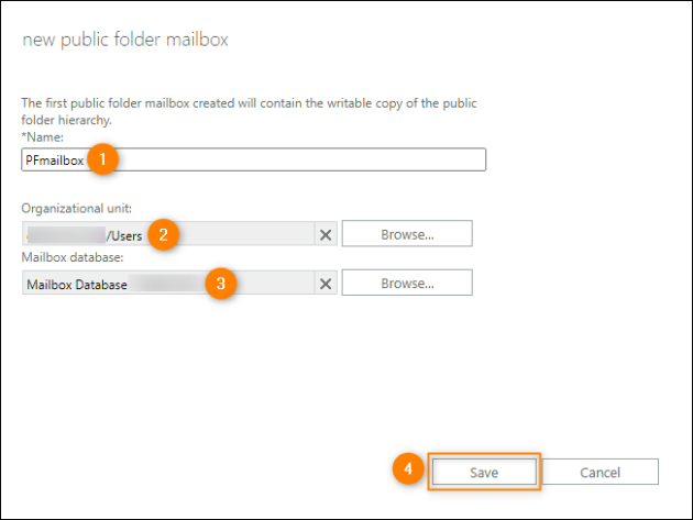 Configuring a public folder mailbox.