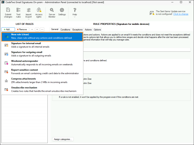 Creating a new rule for adding mobile signatures.