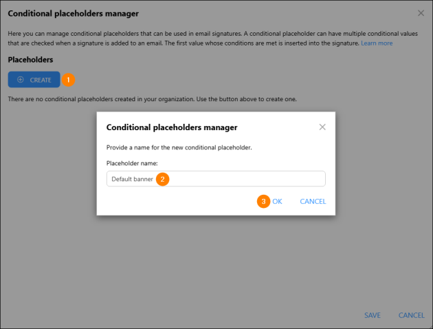 Creating a new conditional placeholder that will insert a user’s default signature banner.