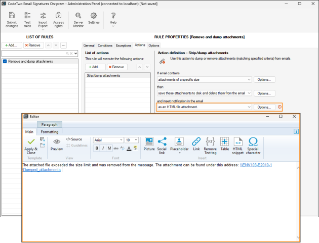 Designing a template of the HTML file attachment.