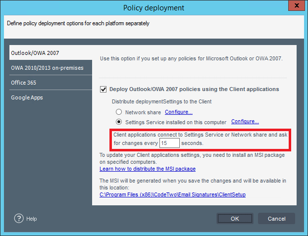 Email Signatures - Client Apps' update time.