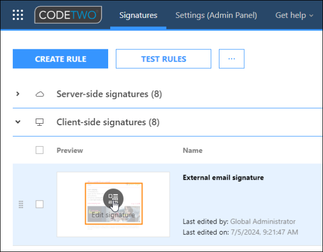 Opening an email signature for editing.