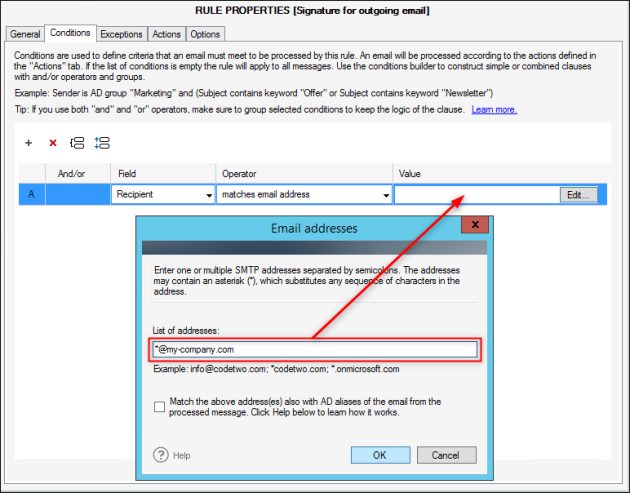Adding a condition that applies only to internal emails.