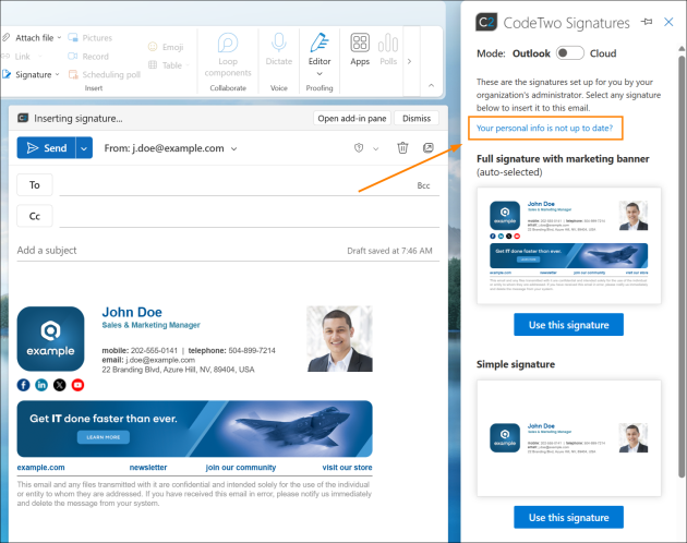 Add-in users can update their data shown in signatures by using this link.