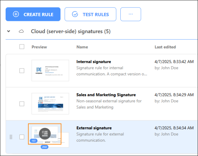 Opening the selected signature template for editing.