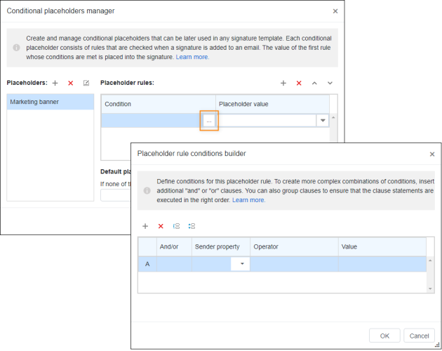 Opening the Placeholder rule conditions builder.