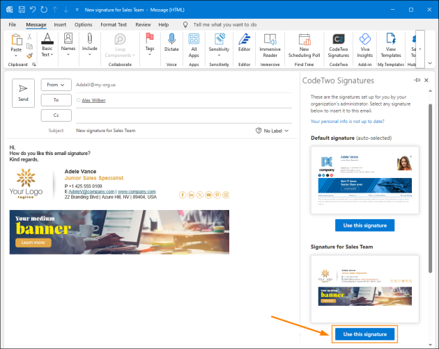 Changing an Outlook (client-side) signature in Outlook.