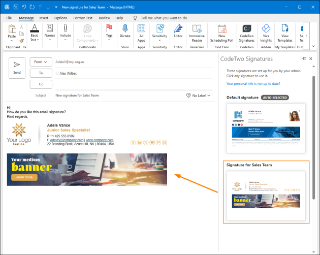 Changing an Outlook (client-side) signature in Outlook.