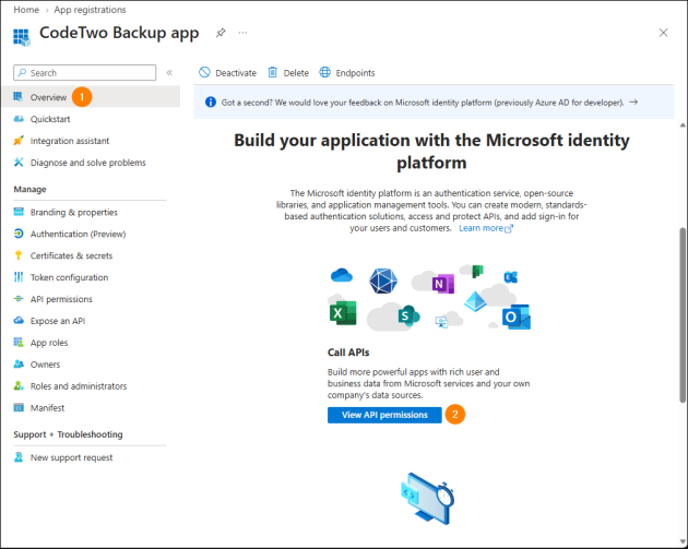 Accessing the API permissions page.