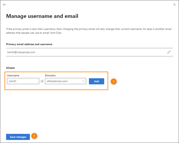 Adding an alias email address to a user.