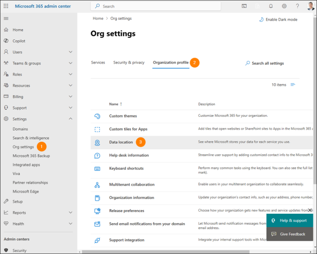 Accessing the Data location information