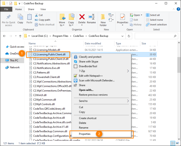 Showing the properties of the C2.Licensing.PublicClient.dll file.