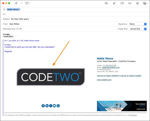 Image restored to its full size when a user replies in Apple Mail on Mac.