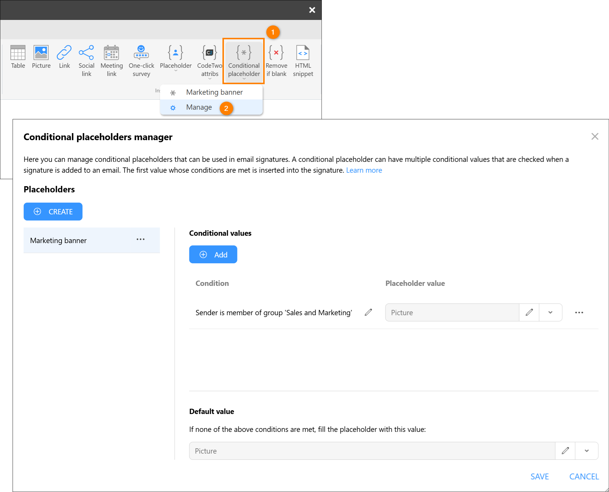 Opening the Conditional placeholders manager.