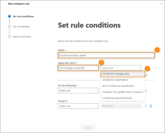Selecting the condition under which the rule will apply.