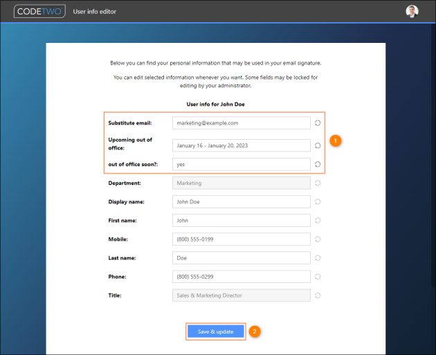Filling in custom attributes used for informing about upcoming out of office plans.