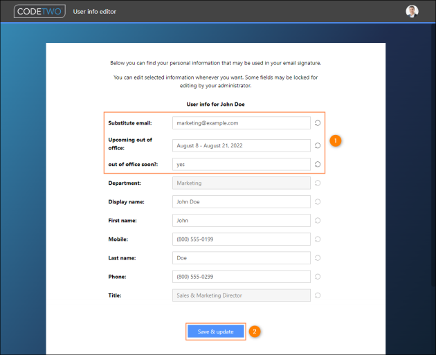 Filling in custom attributes used for informing about upcoming out of office plans.