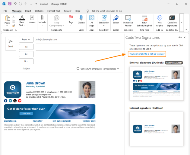 Add-in users can update their data shown in signatures by using this link.