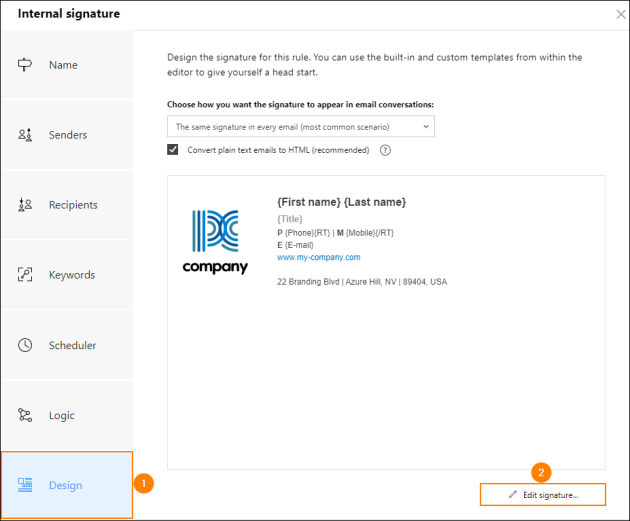 Editing an existing email signature design.