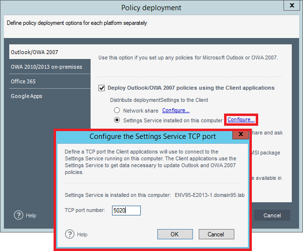 Email Signatures - Change TCP port.