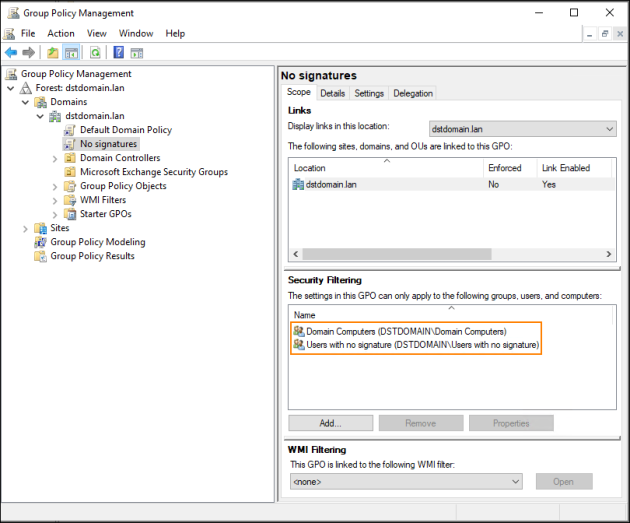 Setting up a new GPO object for a specific security group.