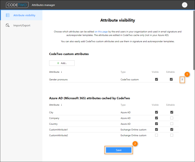 Deleting a custom attribute.