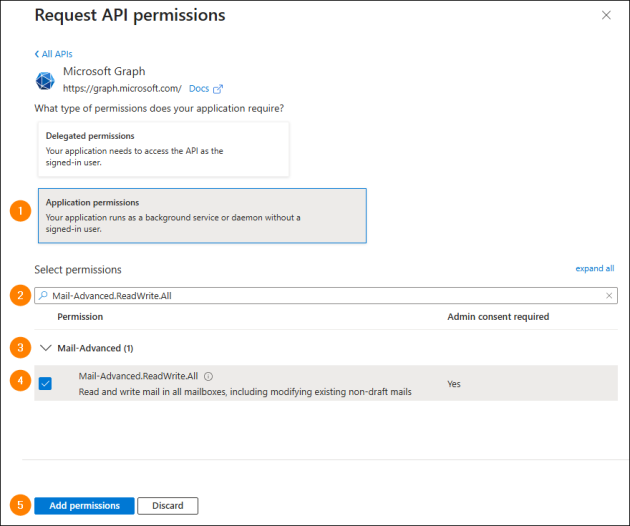 Adding a new permission to an application in Entra ID.