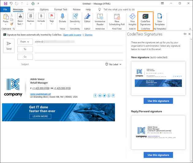 CodeTwo Signatures Web Add-in for Outlook & OWA (Web Add-in).