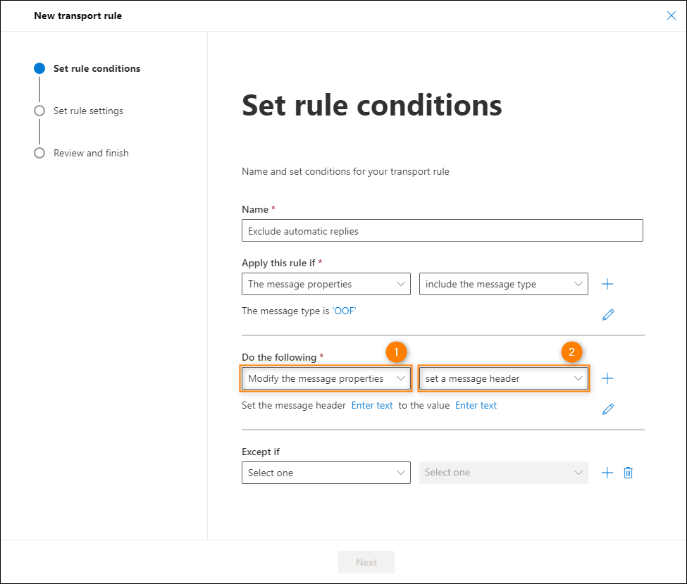 Defining the rule's action.