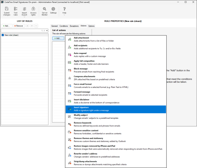 Choosing the signature adding action.