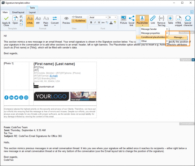 Editor - Opening conditional placeholders manager