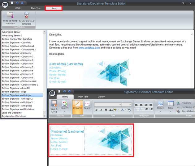 Email Signatures - Signature loaded.