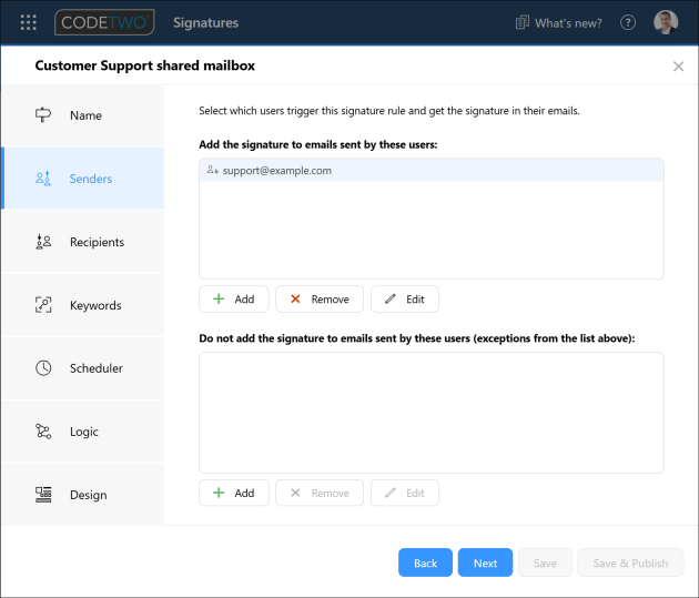 Selecting a shared mailbox as a sender.