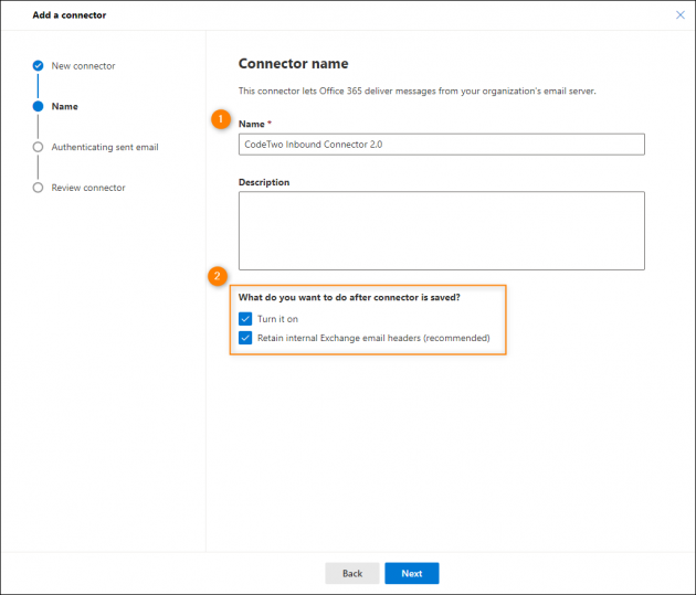 Naming and enabling the inbound connector.