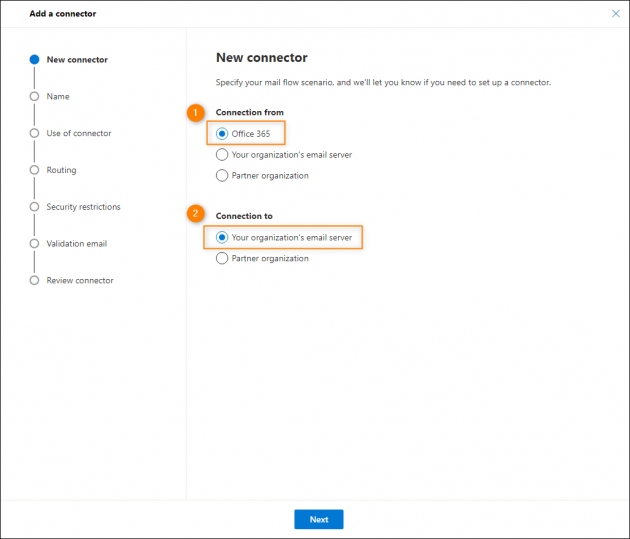 Mail flow scenario configuration for the outbound connector.