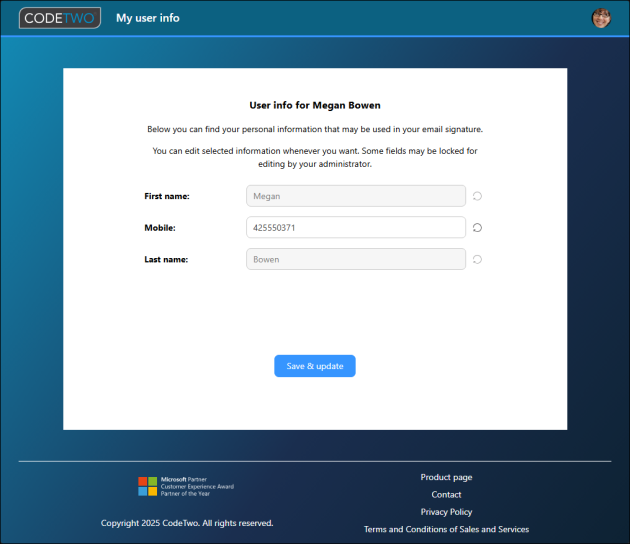 My user info page.
